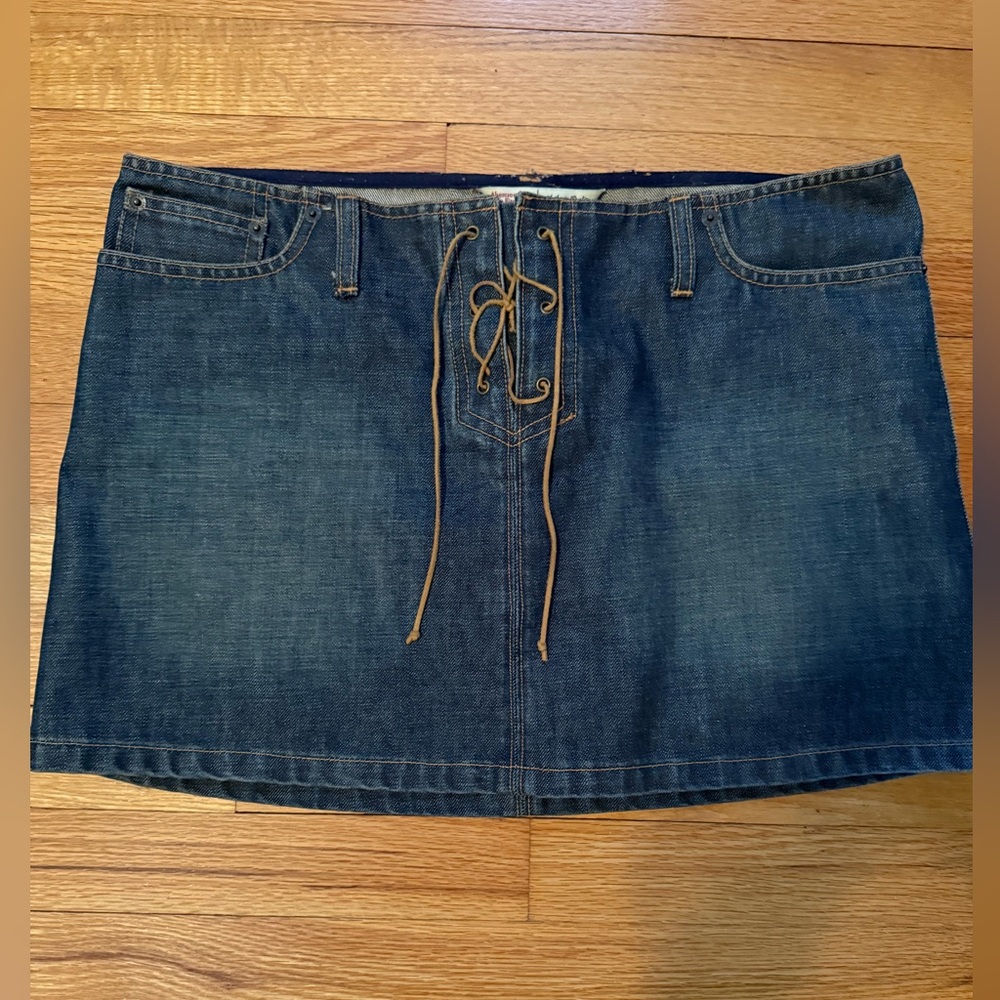 Abercrombie and Fitch Denim Mini Skirt with Lace-Up Detail